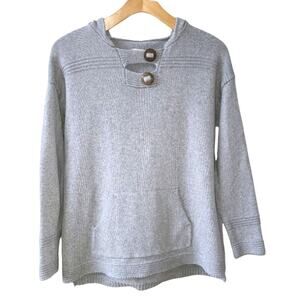 Soft Surroundings Cotton Hoodie Tunic Sweater Wooden Buttons Size M Gray Relaxed